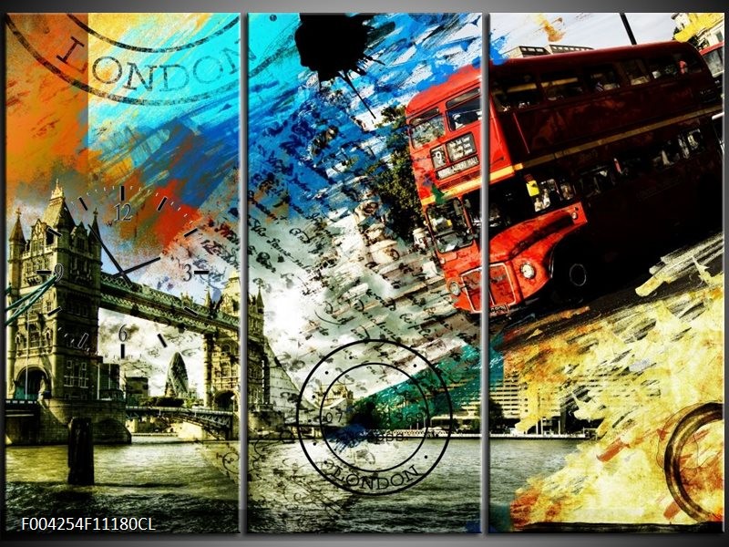 Klok schilderij Engeland | Rood, Blauw, Geel | 111x80cm 3Luik