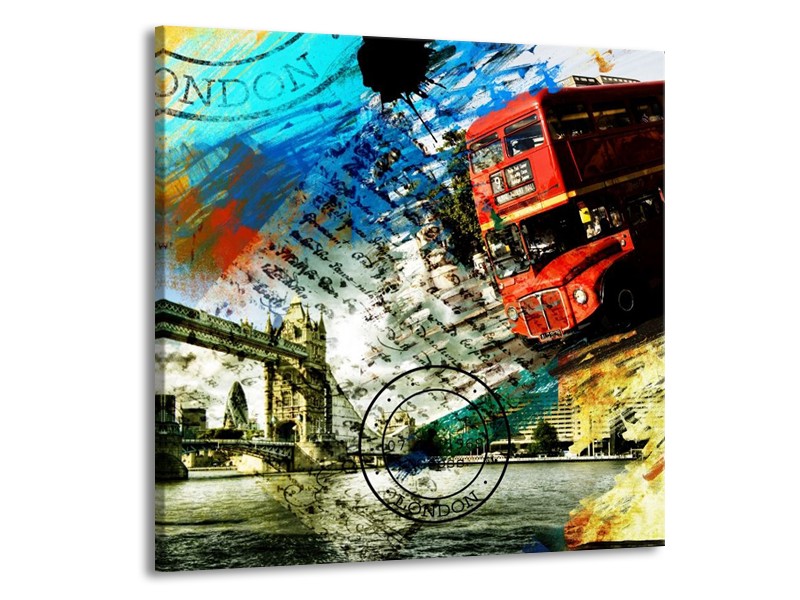 Glas schilderij Engeland | Rood, Blauw, Geel | 50x50cm 1Luik