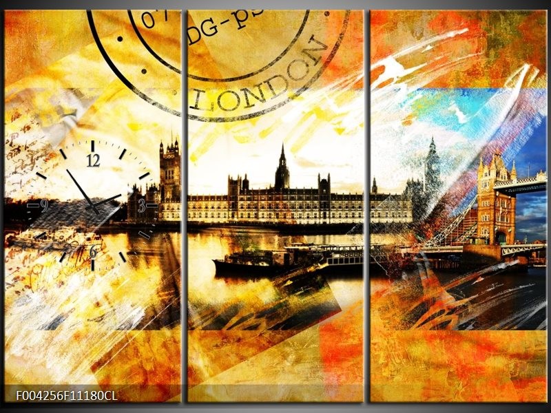 Klok schilderij Engeland | Geel, Wit, Bruin | 111x80cm 3Luik