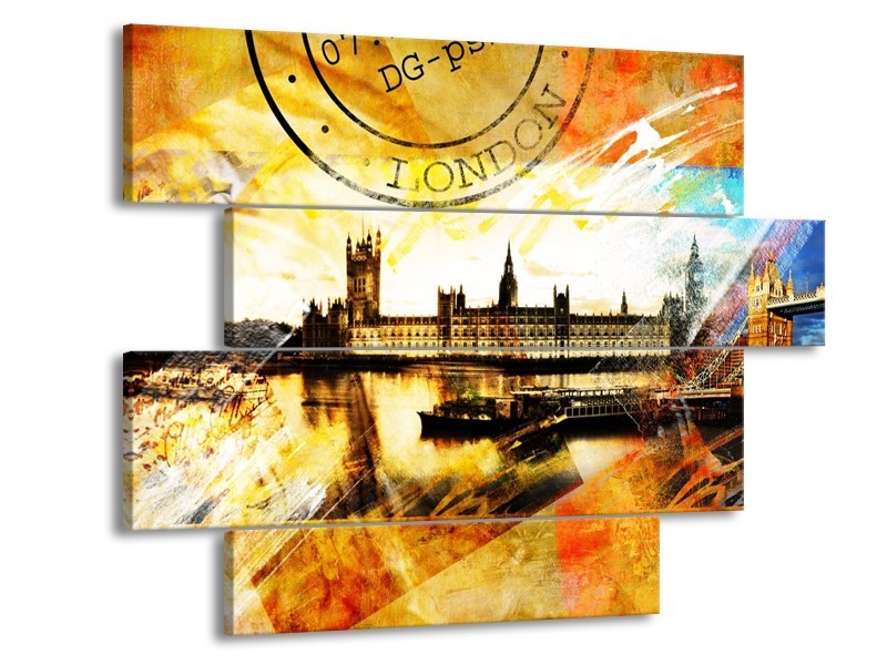 Glas schilderij Engeland | Geel, Wit, Bruin | 115x85cm 4Luik