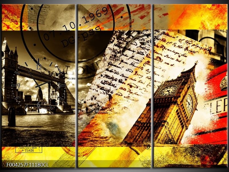 Klok schilderij Engeland | Wit, Bruin, Wit | 111x80cm 3Luik