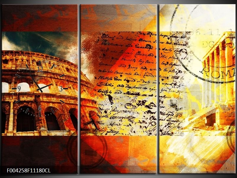 Klok schilderij Rome | Rood, Geel, Oranje | 111x80cm 3Luik