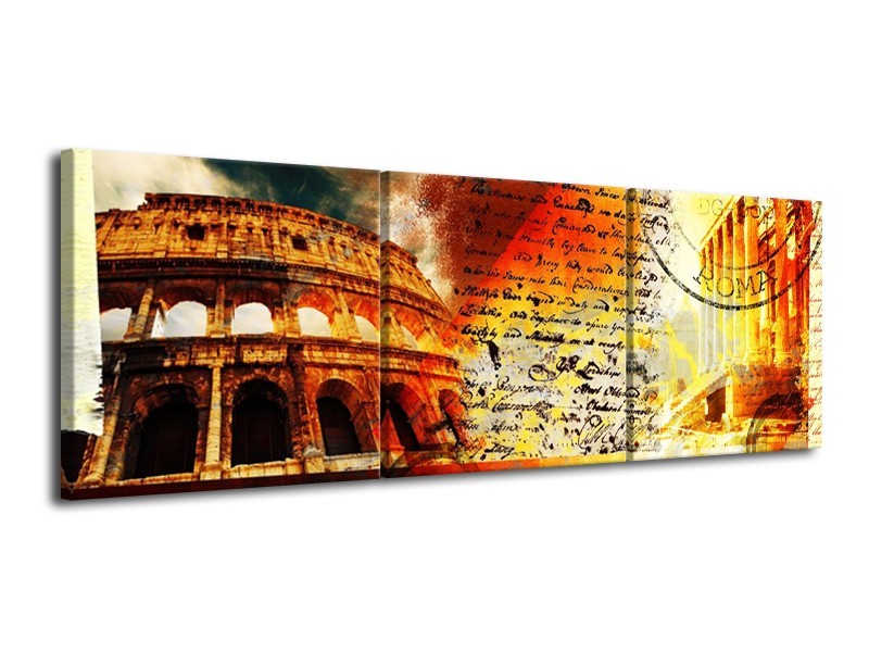 Canvas schilderij Rome | Rood, Geel, Oranje | 120x40cm 3Luik