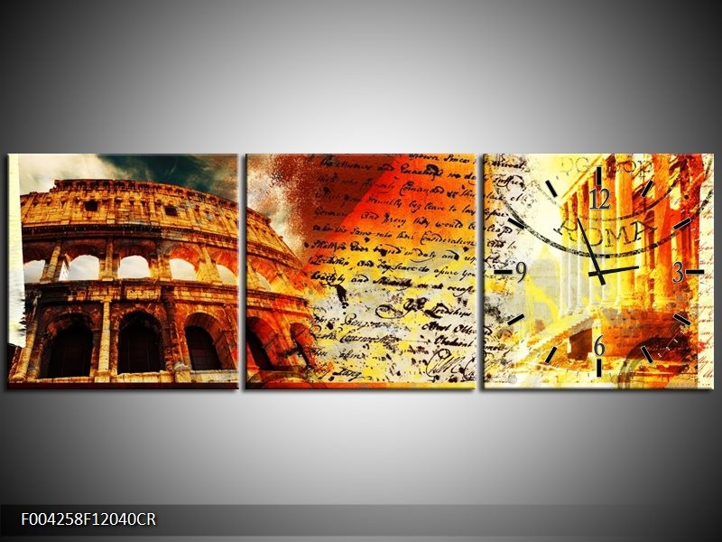 Klok schilderij Rome | Rood, Geel, Oranje | 120x40cm 3Luik