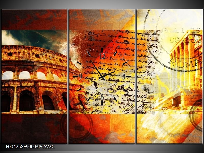 Klok schilderij Rome | Rood, Geel, Oranje | 90x60cm 3Luik