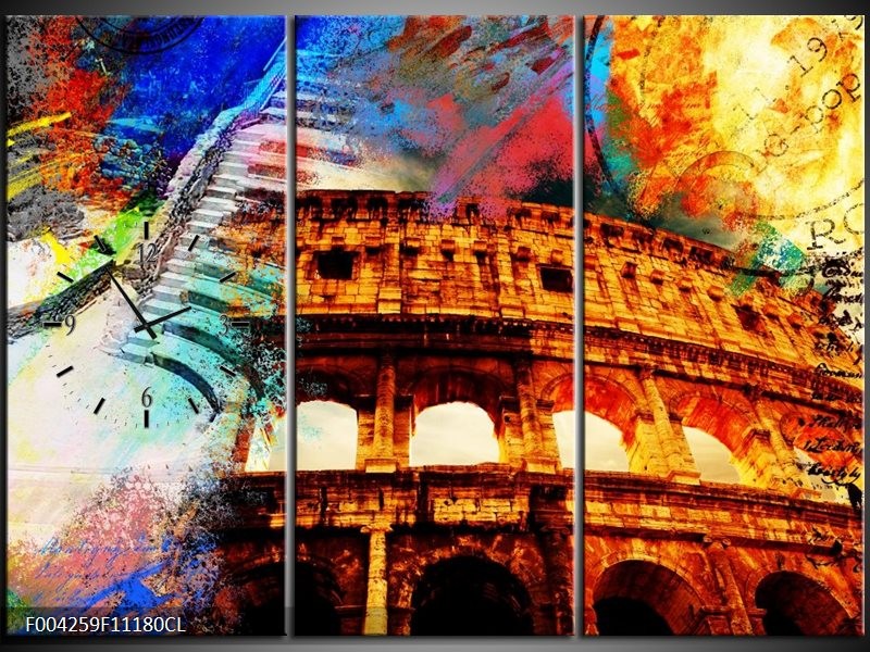 Klok schilderij Rome | Rood, Geel, Oranje | 111x80cm 3Luik