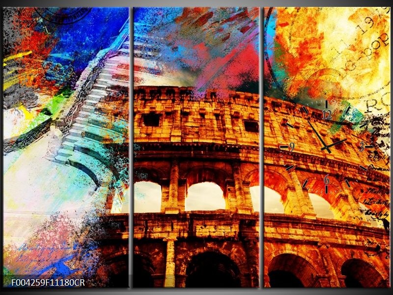 Klok schilderij Rome | Rood, Geel, Oranje | 111x80cm 3Luik