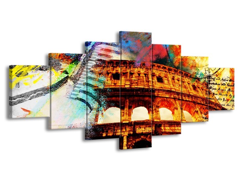 Canvas schilderij Rome | Rood, Geel, Oranje | 210x100cm 7Luik
