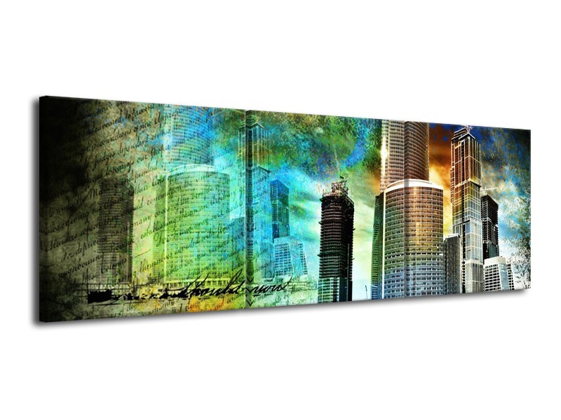 Canvas schilderij Modern | Blauw, Grijs, Geel | 120x40cm 3Luik