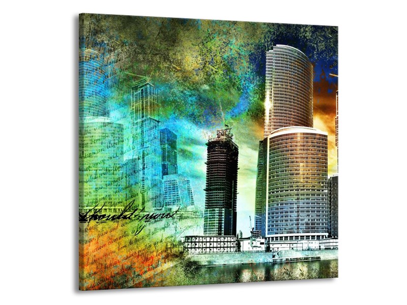 Canvas schilderij Modern | Blauw, Grijs, Geel | 70x70cm 1Luik
