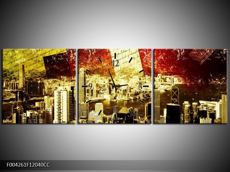 Klok schilderij Modern | Rood, Geel, Bruin | 120x40cm 3Luik