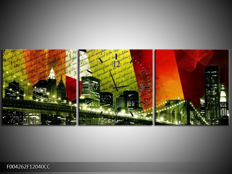 Klok schilderij Modern | Rood, Groen, Wit | 120x40cm 3Luik