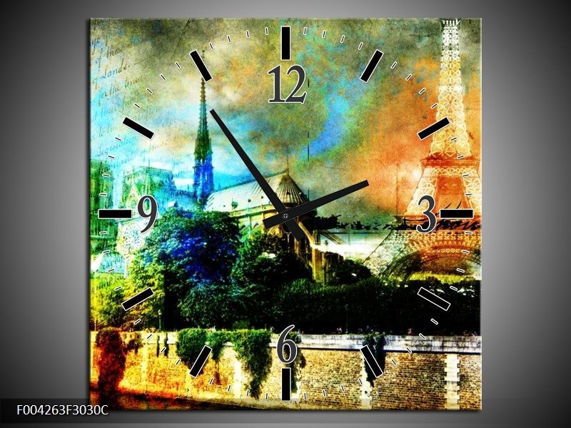 Klok schilderij Parijs | Blauw, Oranje, Grijs | 30x30cm 1Luik