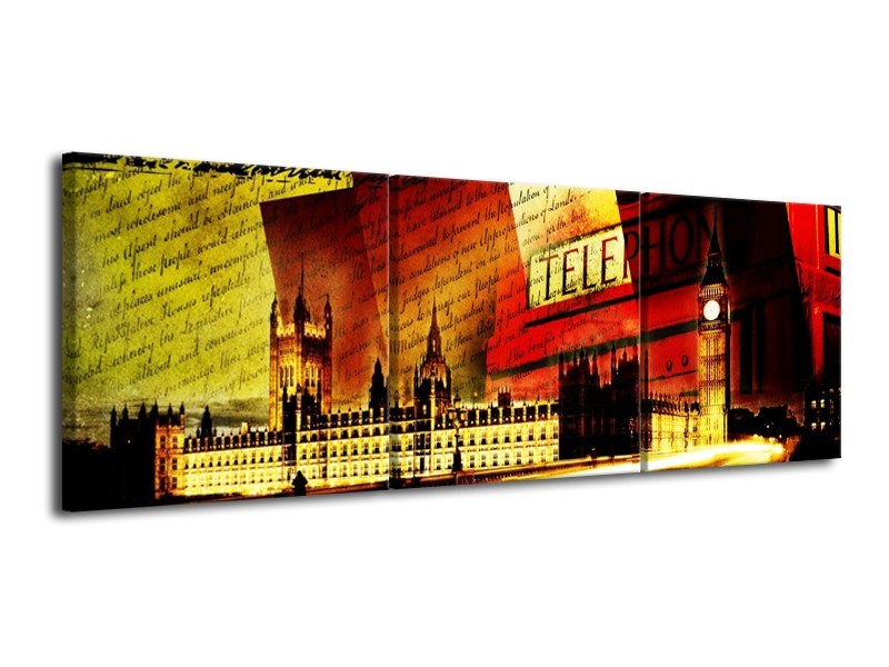 Canvas schilderij Modern | Rood, Geel, Zwart | 120x40cm 3Luik