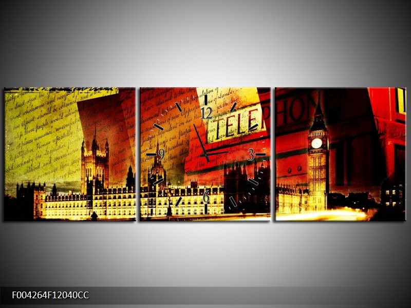 Klok schilderij Modern | Rood, Geel, Zwart | 120x40cm 3Luik