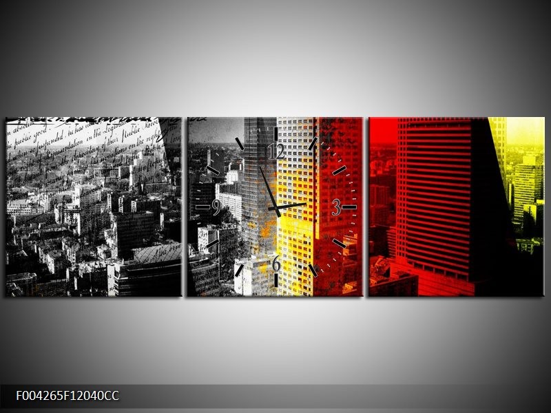 Klok schilderij Modern | Grijs, Rood, Zwart | 120x40cm 3Luik