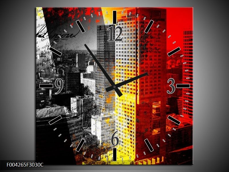 Klok schilderij Modern | Grijs, Rood, Zwart | 30x30cm 1Luik