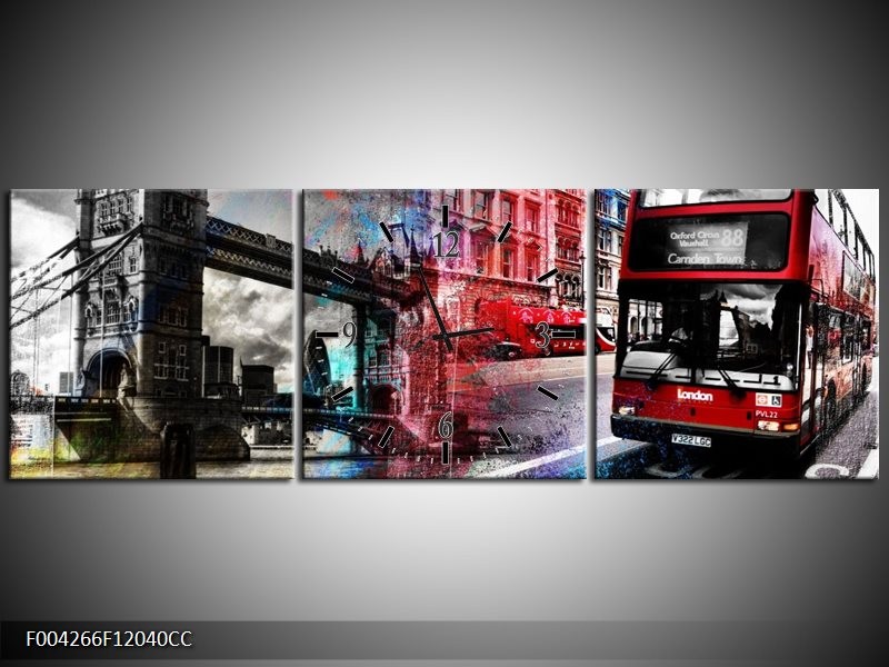 Klok schilderij Modern | Rood, Grijs, Blauw | 120x40cm 3Luik