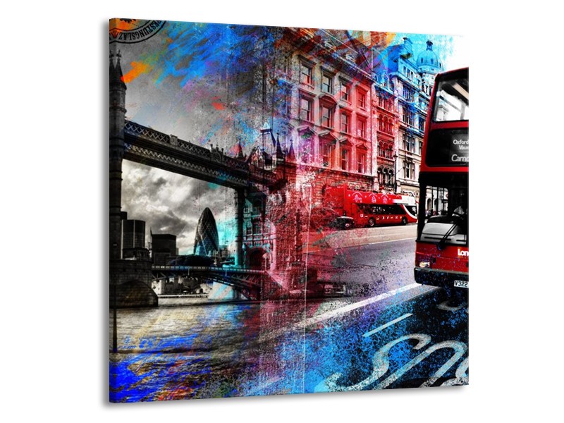 Canvas schilderij Modern | Rood, Grijs, Blauw | 70x70cm 1Luik