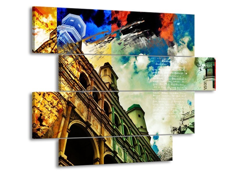 Glas schilderij Modern | Blauw, Geel, Wit | 115x85cm 4Luik