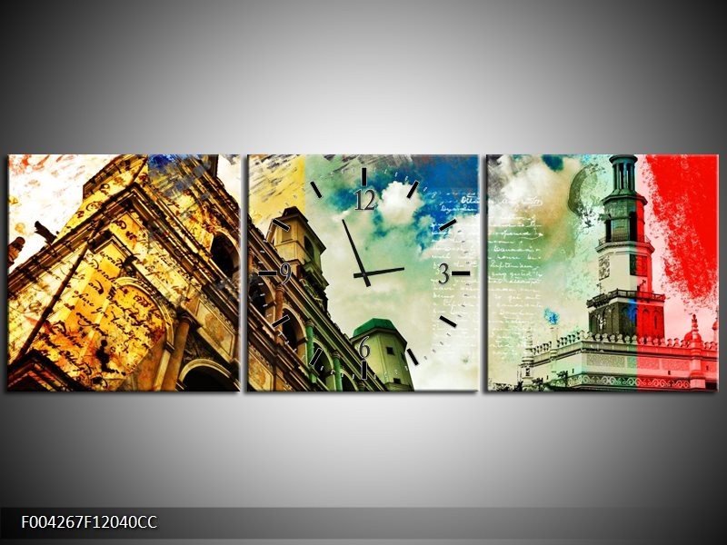 Klok schilderij Modern | Blauw, Geel, Wit | 120x40cm 3Luik