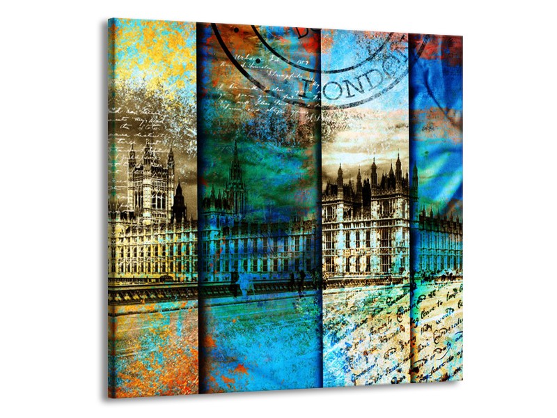 Canvas schilderij Modern | Blauw, Grijs, Geel | 70x70cm 1Luik