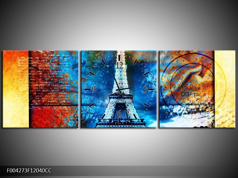 Klok schilderij Modern | Rood, Blauw, Geel | 120x40cm 3Luik