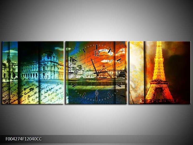 Klok schilderij Modern | Geel, Blauw, Wit | 120x40cm 3Luik