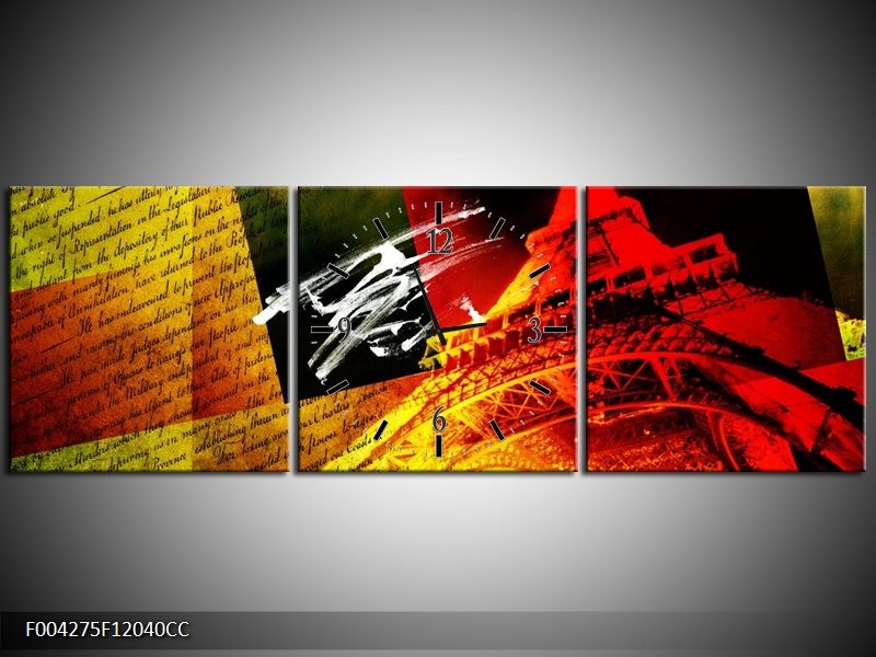 Klok schilderij Modern | Rood, Geel, Zwart | 120x40cm 3Luik