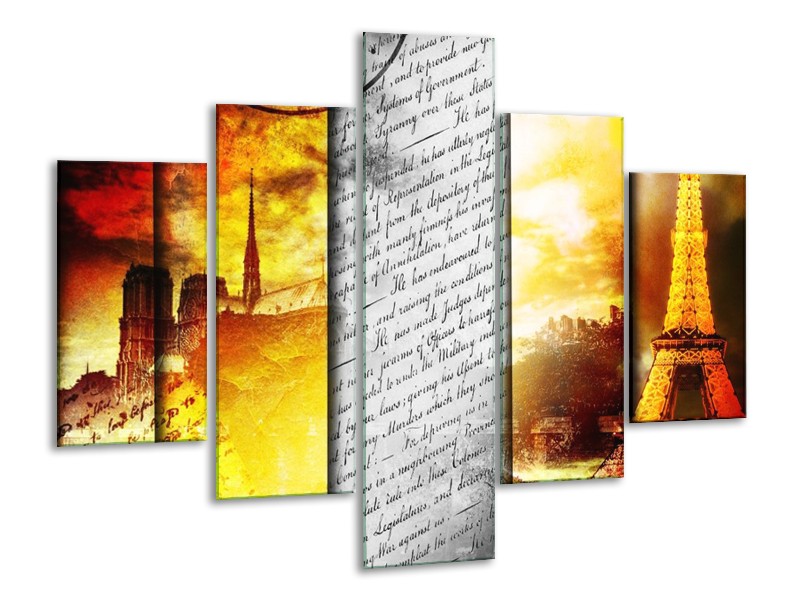 Glas schilderij Modern | Geel, Grijs, Rood | 100x70cm 5Luik