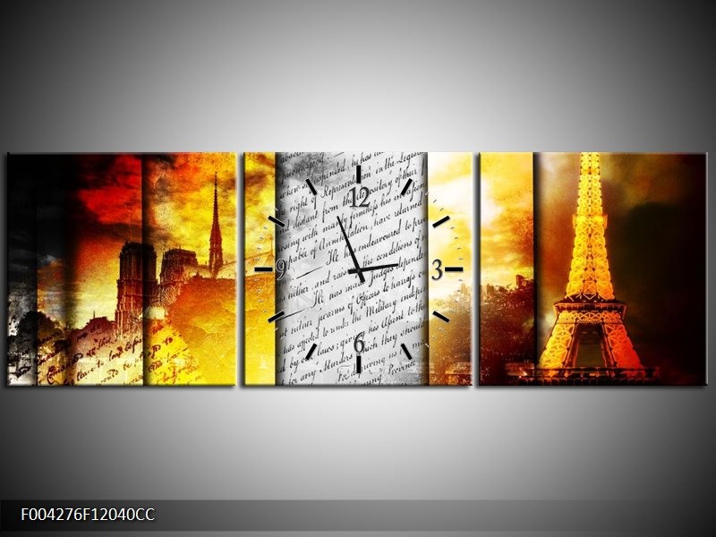 Klok schilderij Modern | Geel, Grijs, Rood | 120x40cm 3Luik