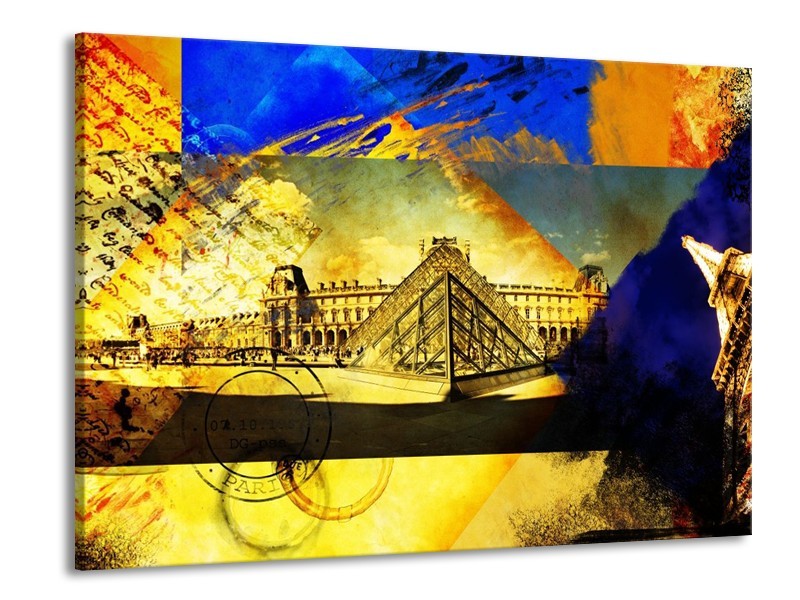 Glas schilderij Modern | Blauw, Geel, Grijs | 100x70cm 1Luik