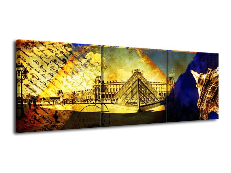 Canvas schilderij Modern | Blauw, Geel, Grijs | 120x40cm 3Luik