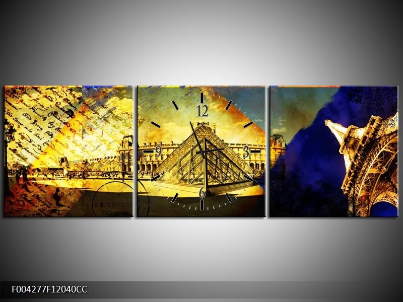 Klok schilderij Modern | Blauw, Geel, Grijs | 120x40cm 3Luik