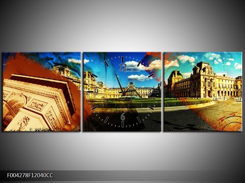 Klok schilderij Modern | Blauw, Geel, Bruin | 120x40cm 3Luik