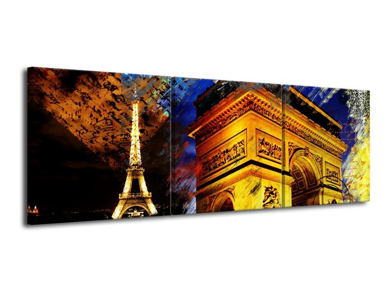 Glas schilderij Modern | Geel, Blauw, Rood | 120x40cm 3Luik