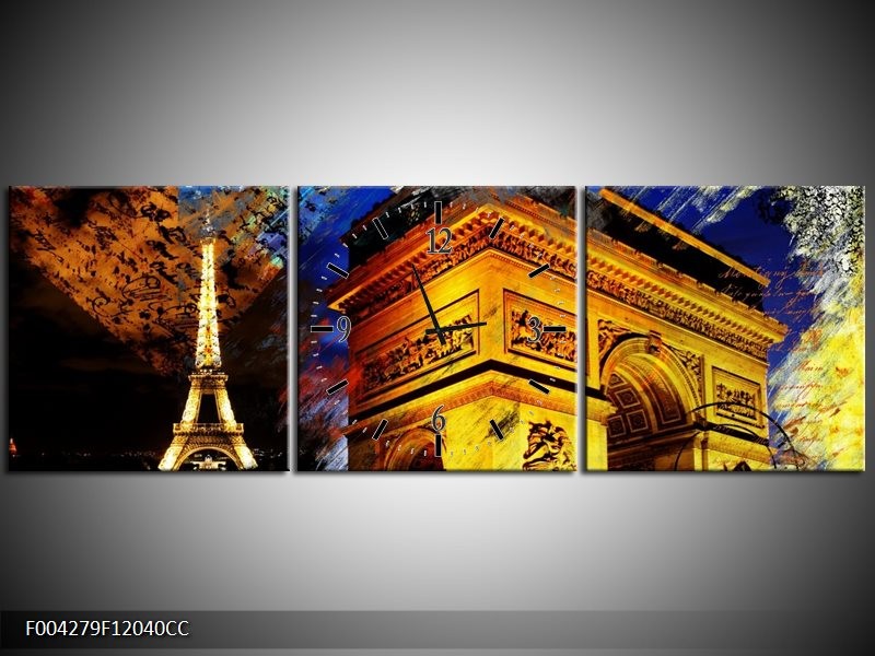 Klok schilderij Modern | Geel, Blauw, Rood | 120x40cm 3Luik