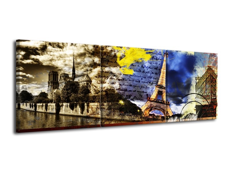 Canvas schilderij Modern | Geel, Blauw, Rood | 120x40cm 3Luik