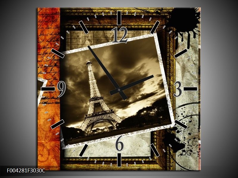 Klok schilderij Modern | Geel, Blauw, Bruin | 30x30cm 1Luik