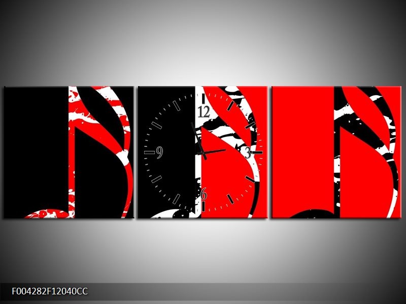 Klok schilderij Muziek | Rood, Zwart, Wit | 120x40cm 3Luik