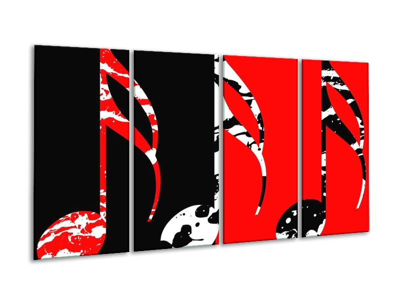 Glas schilderij Muziek | Rood, Zwart, Wit | 160x80cm 4Luik