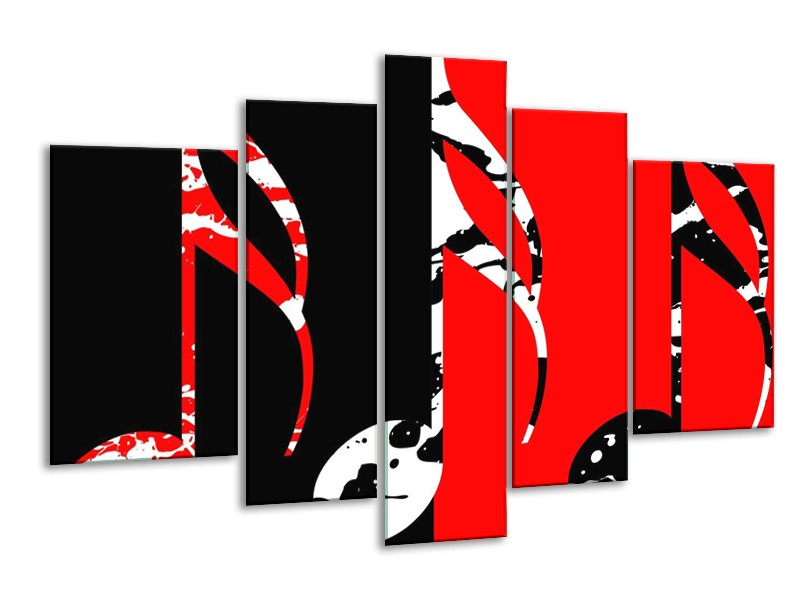 Glas schilderij Muziek | Rood, Zwart, Wit | 170x100cm 5Luik