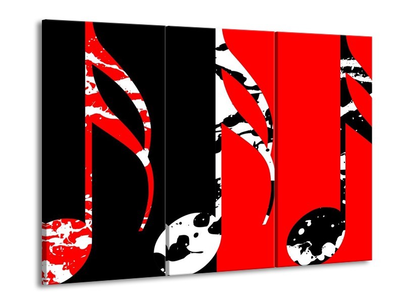 Canvas schilderij Muziek | Rood, Zwart, Wit | 90x60cm 3Luik