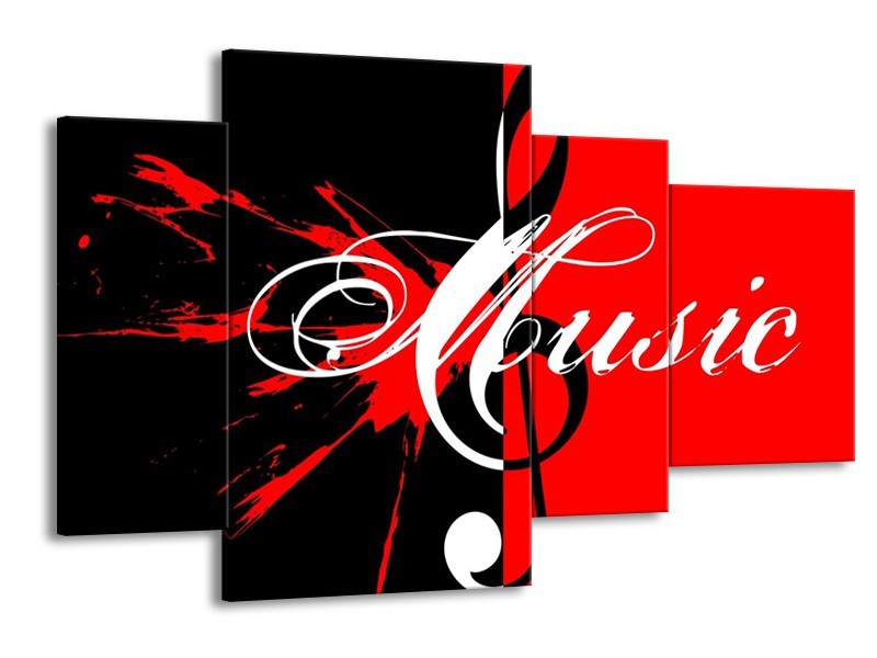 Glas schilderij Muziek | Rood, Zwart, Wit | 120x75cm 4Luik