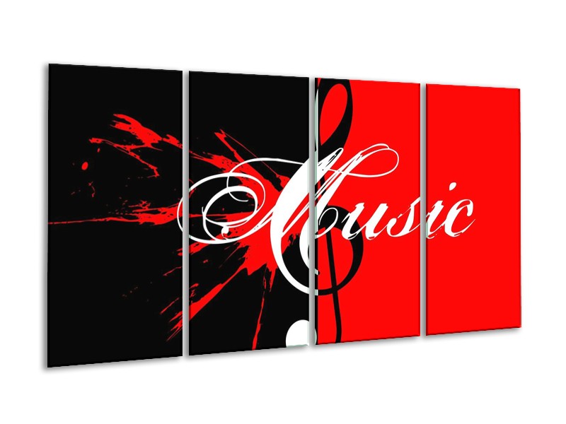 Glas schilderij Muziek | Rood, Zwart, Wit | 160x80cm 4Luik
