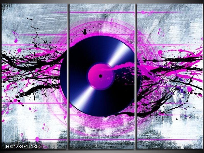 Klok schilderij Muziek | Paars, Zwart, Grijs | 111x80cm 3Luik