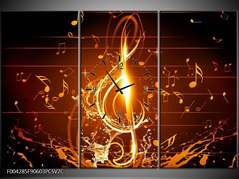 Klok schilderij Muziek | Bruin, Geel, Zwart | 90x60cm 3Luik