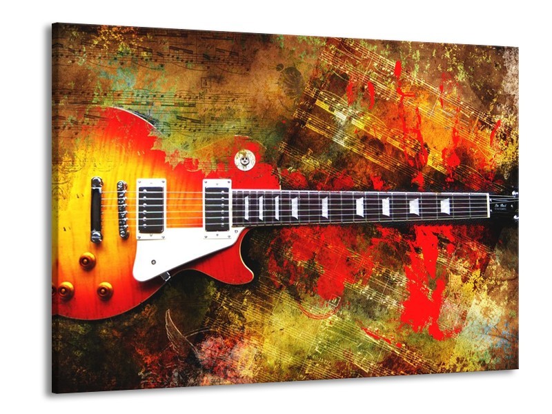 Glas schilderij Gitaar | Rood, Oranje, Geel | 100x70cm 1Luik