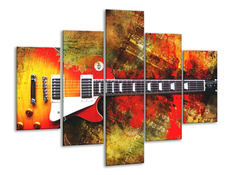 Glas schilderij Gitaar | Rood, Oranje, Geel | 100x70cm 5Luik
