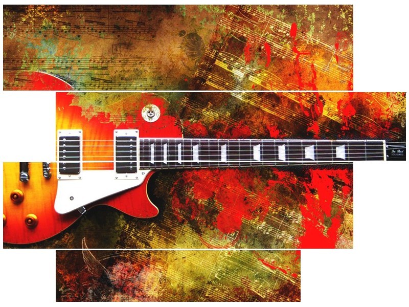 Glas schilderij Gitaar | Rood, Oranje, Geel | 115x85cm 4Luik